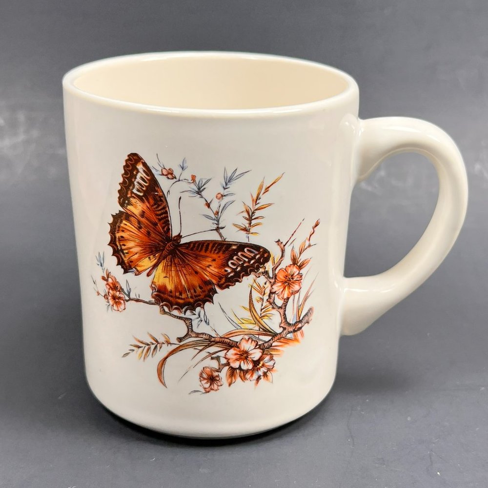 Vtg Butterfly Floral Coffee Mug Ceramic Multicolor USA Replacement